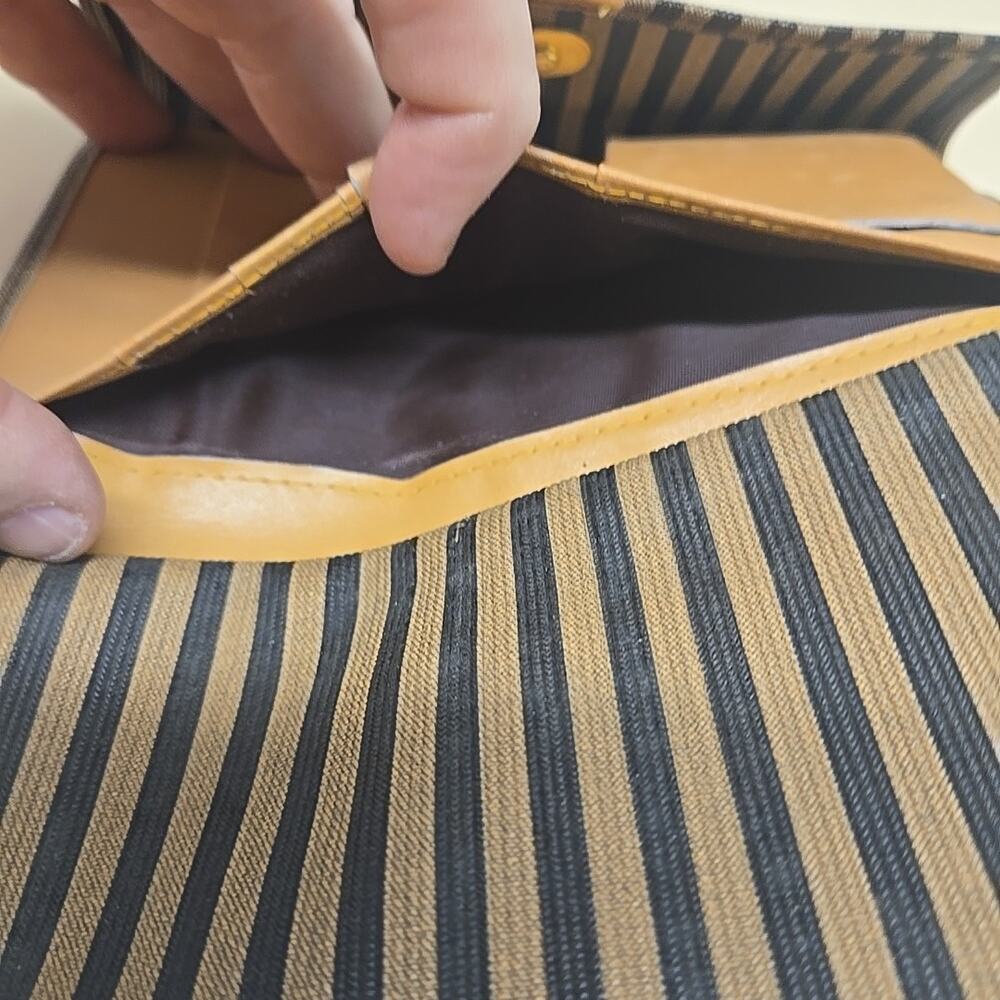 Fendi Striped Pequin Long Tri Fold Checkbook Wallet Vintage Glam - Picture 13 of 16
